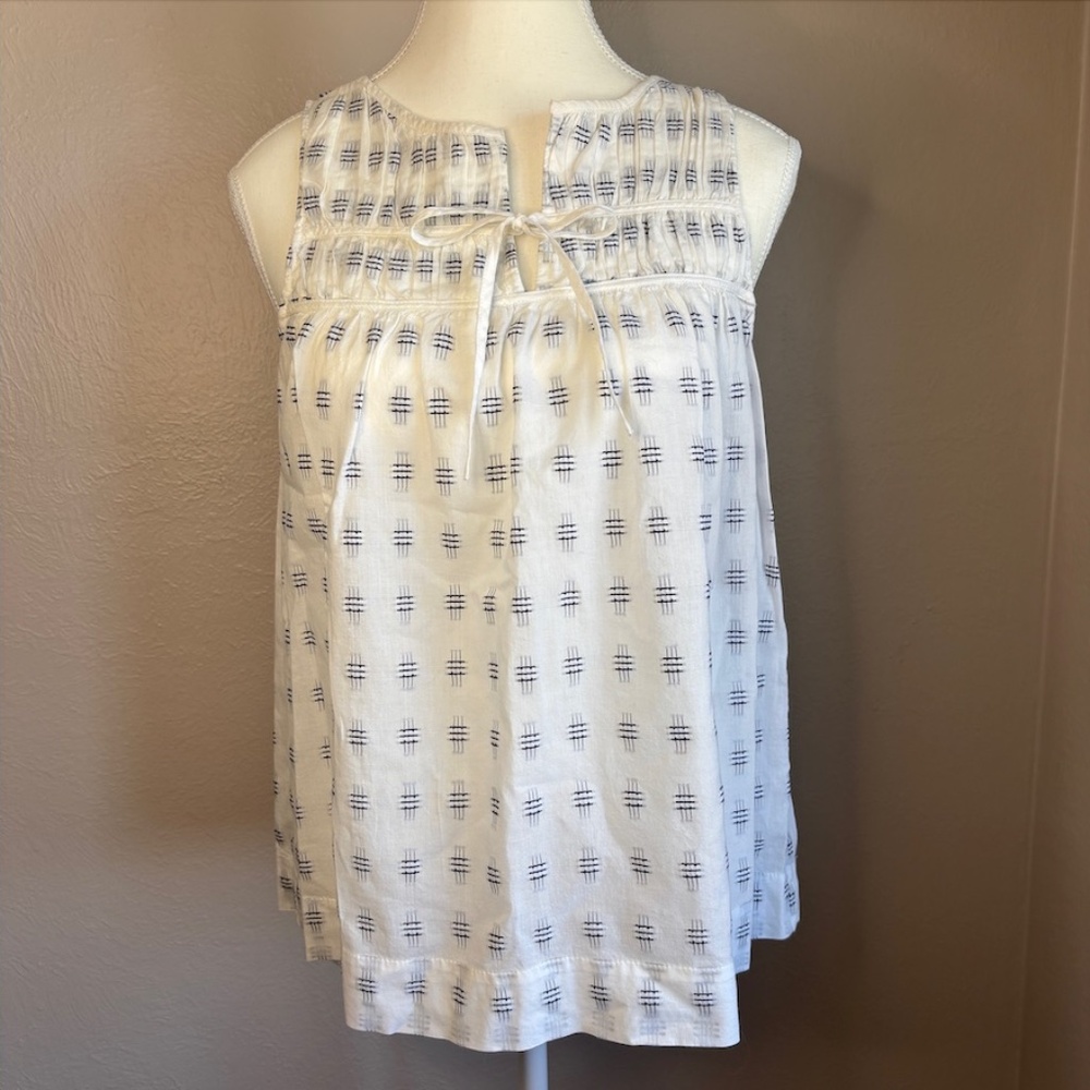 LOFT Crosshatch Smocked Tie-Neck Shell